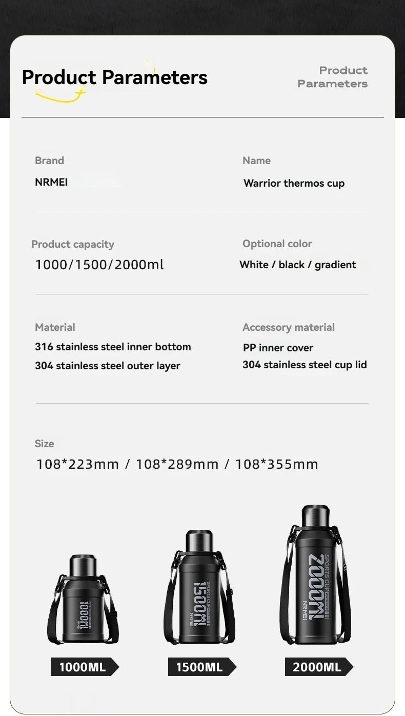 2L Thermos Bottle Insulated Water Bottle Vacuum Flask Stainless Steel Thermal Bottle Cold Coffee Hot Tea Cup Drinkware Gym Mug