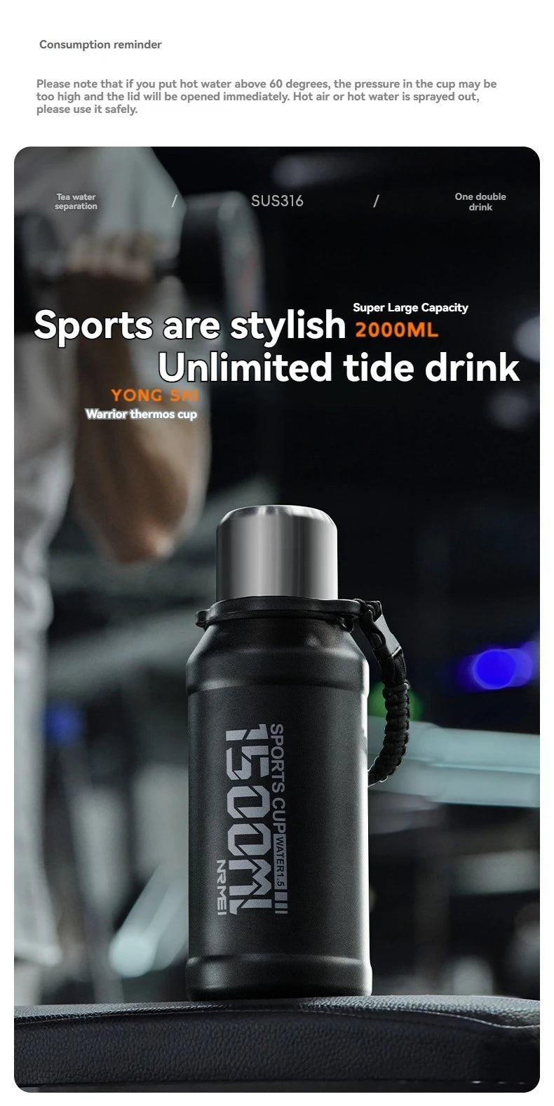 2L Thermos Bottle Insulated Water Bottle Vacuum Flask Stainless Steel Thermal Bottle Cold Coffee Hot Tea Cup Drinkware Gym Mug