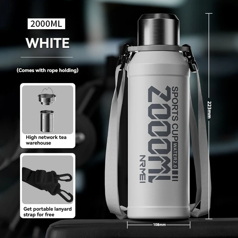 2L Thermos Bottle Insulated Water Bottle Vacuum Flask Stainless Steel Thermal Bottle Cold Coffee Hot Tea Cup Drinkware Gym Mug